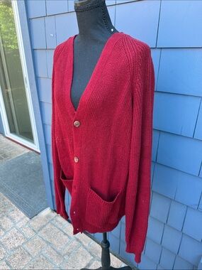 Coofandy Deep Berry V-Neck Button Cardigan with Front Pockets XL